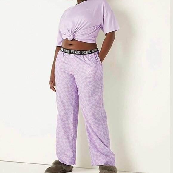 vs PINK LOUNGE/SLEEP PANTS IN PURPLE WITH LOGO WAISTBAND IN SIZE MEDIUM - Picture 5 of 6